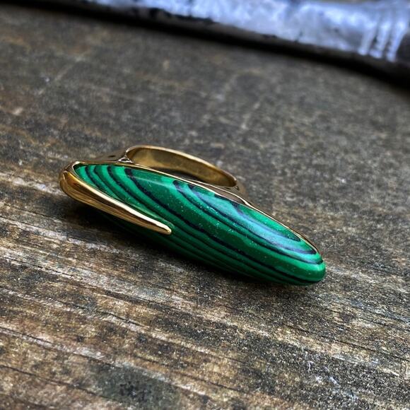 NEW Gold & Malachite Deco Statement Ring - Picture 8 of 8